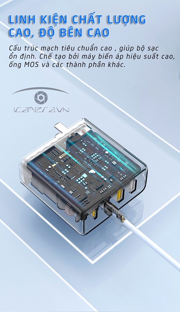 Bộ sạc PISEN PRO Crystal 100W GaN 2C2A kèm dây C to C, sạc nhanh đa ...