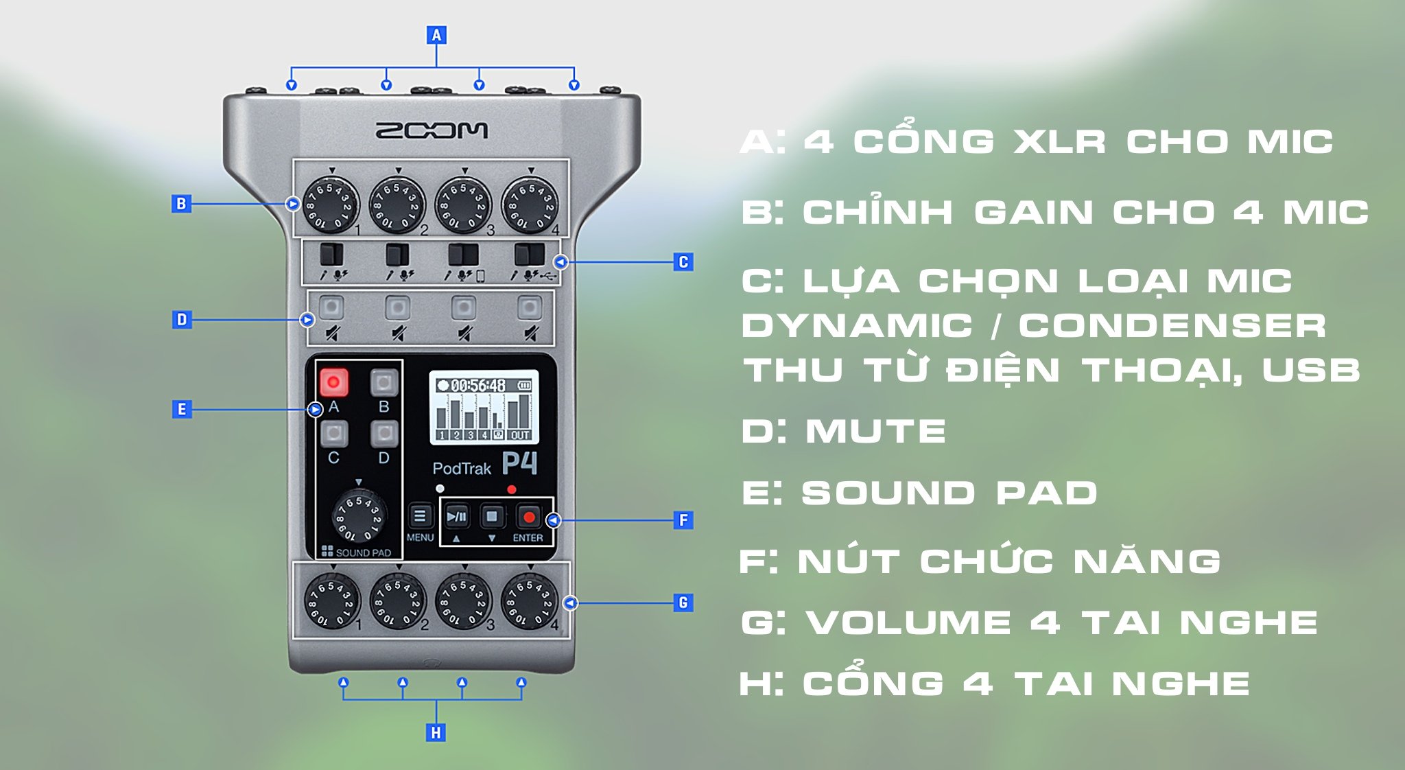 Bộ thu âm 4 kênh Zoom PodTrak P4