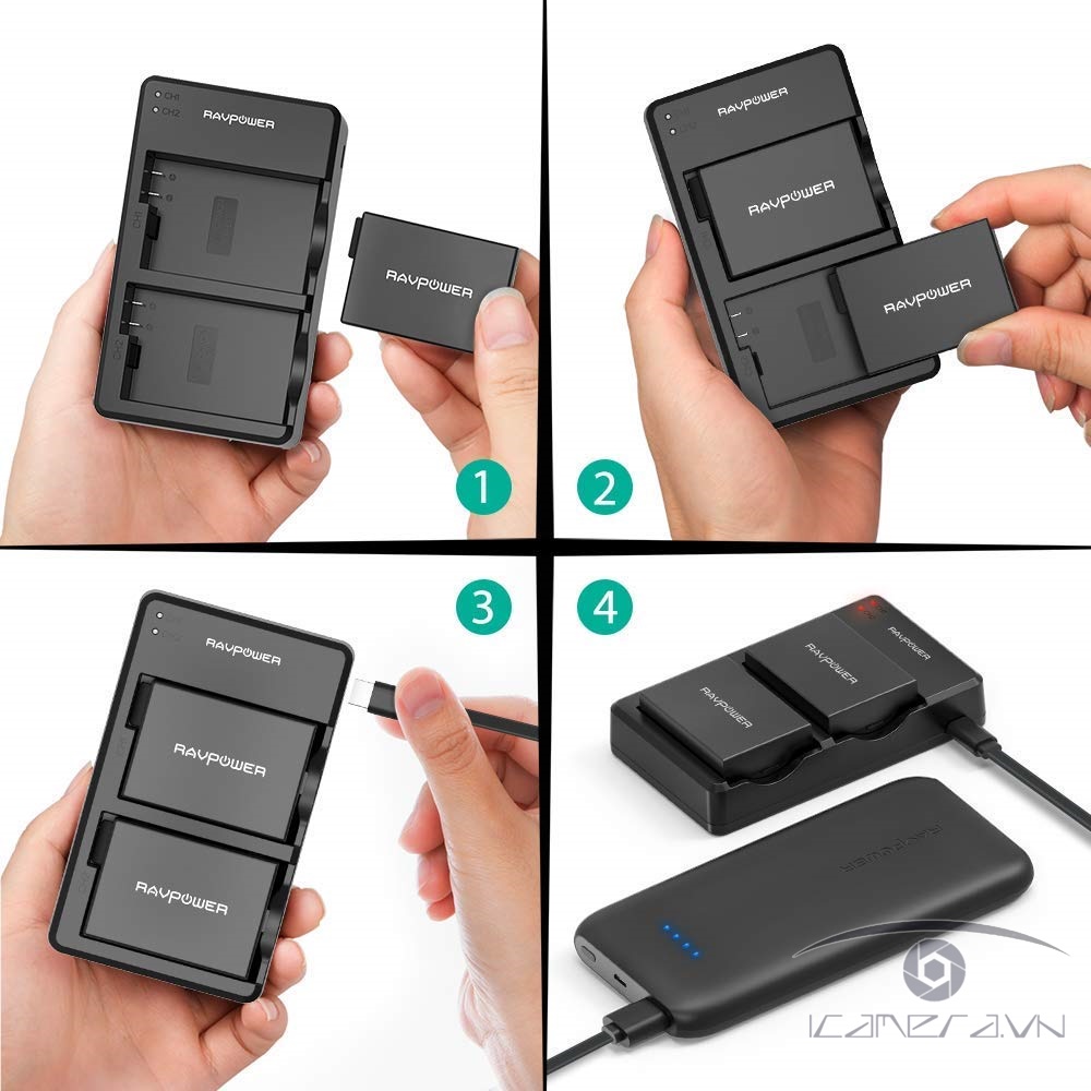 Combo 2 pin 1 sạc đôi RavPower LP-E8