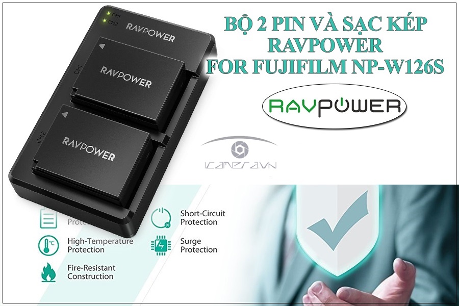 Combo 2 pin 1 sạc đôi RavPower W126S