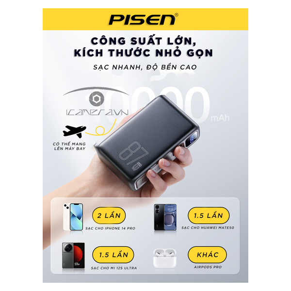 Sạc dự phòng 87W - PISEN PRO Super High Power Box - Hybrid - Laptop & Mobile