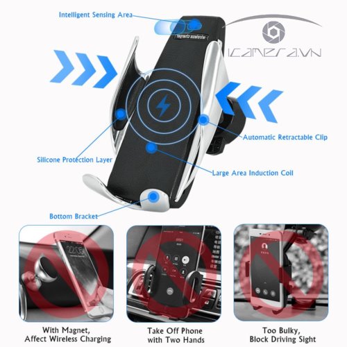 Giá đỡ kiêm sạc nhanh không dây trên ô tô Smart Sensor S5