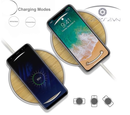 Dock sạc không dây smartphone mặt gỗ viền kim loại WCY-88 đẹp đỉnh cao