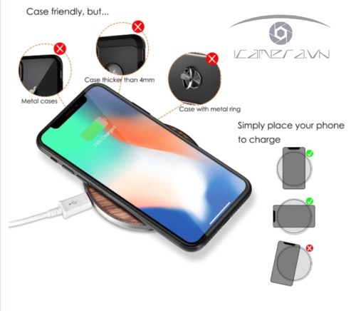 Dock sạc không dây smartphone mặt gỗ viền kim loại WCY-88 đẹp đỉnh cao