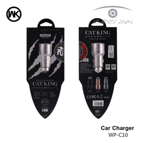 Củ sạc 2 cổng USB trên tẩu thuốc xe hơi Cat King WK Design WP-C10