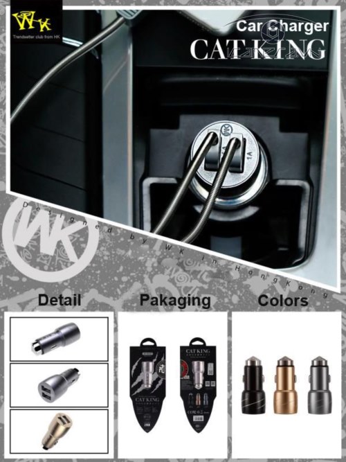 Củ sạc 2 cổng USB trên tẩu thuốc xe hơi Cat King WK Design WP-C10