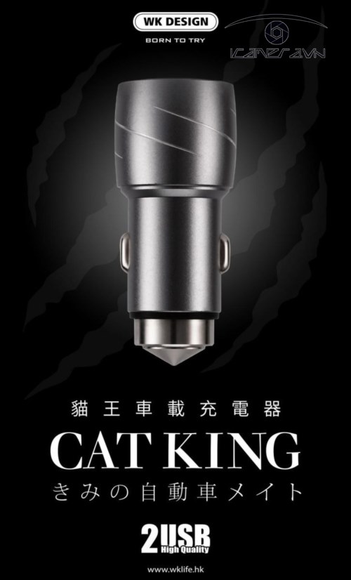Củ sạc 2 cổng USB trên tẩu thuốc xe hơi Cat King WK Design WP-C10