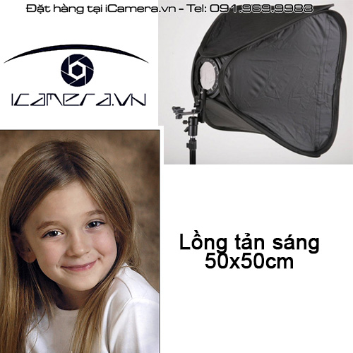 Softbox studio hộp tản sáng bộ kèm khớp khuỷu gài chân đứng 50x50 cm