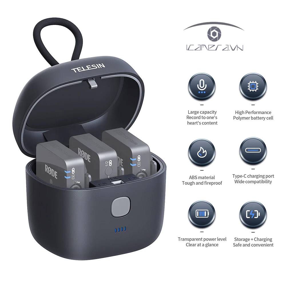 Hộp sạc TELESIN cho mic RODE Wireless Go II