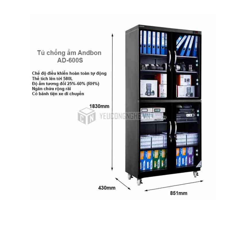 Tủ chống ẩm giá rẻ cho máy quay, máy ảnh chính hãng ANDBON AD-600S 580 LÍT màu đen