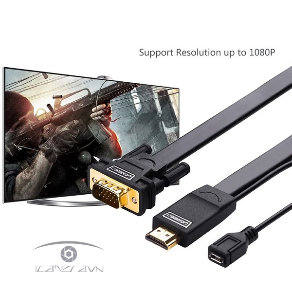 Cáp chuyển HDMI to VGA dài 1,5m hỗ trợ nguồn Ugreen 30449