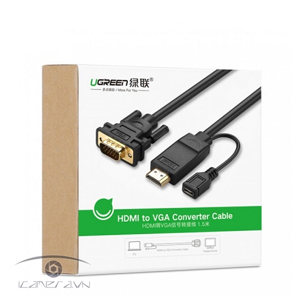 Cáp chuyển HDMI to VGA dài 1,5m hỗ trợ nguồn Ugreen 30449