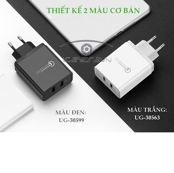 Sạc nhanh hỗ trợ 2 cổng QuickCharge 3.0 Chính hãng Ugreen 30563/30599