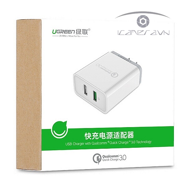 Sạc nhanh hỗ trợ 2 cổng QuickCharge 3.0 Chính hãng Ugreen 30563/30599