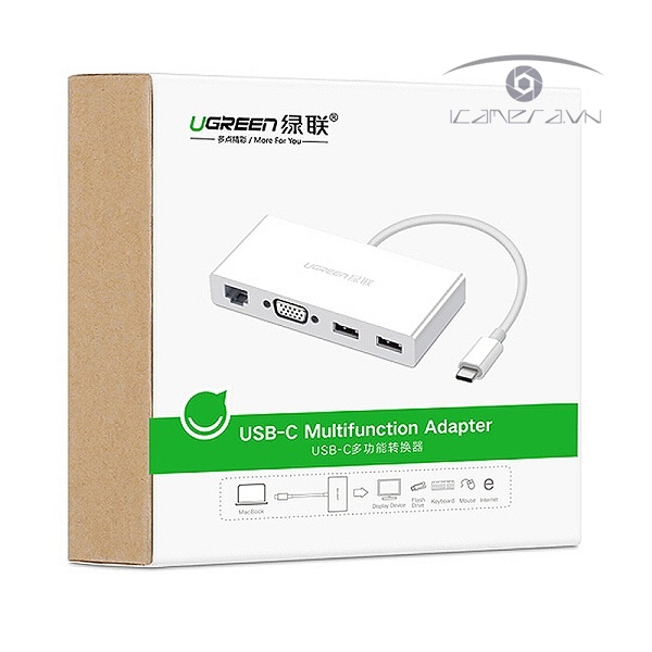 Cáp Chuyển USB Type C To VGA, Lan 10/100Mbps, Hub USB 3.0 Ugreen 40378