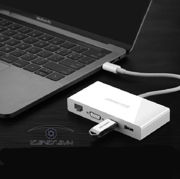 Cáp Chuyển USB Type C To VGA, Lan 10/100Mbps, Hub USB 3.0 Ugreen 40378