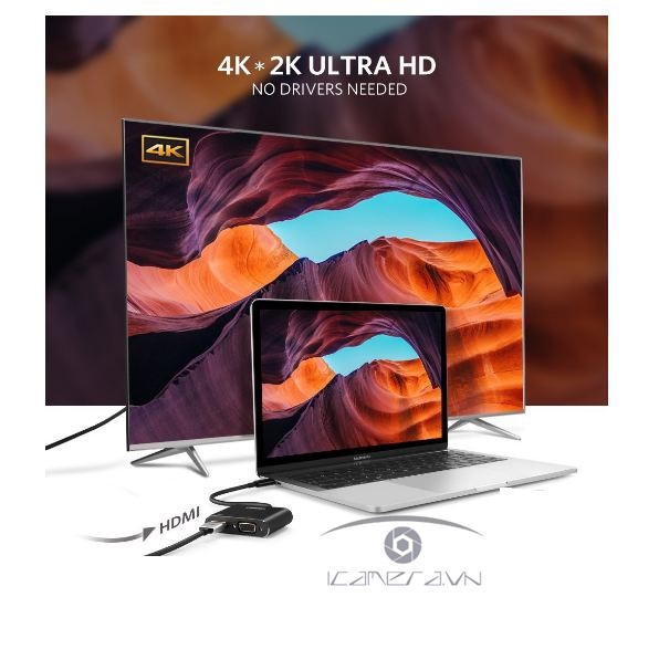 Cáp chuyển USB Type C To HDMI và VGA Chính hãng Ugreen 50318 vỏ nhôm