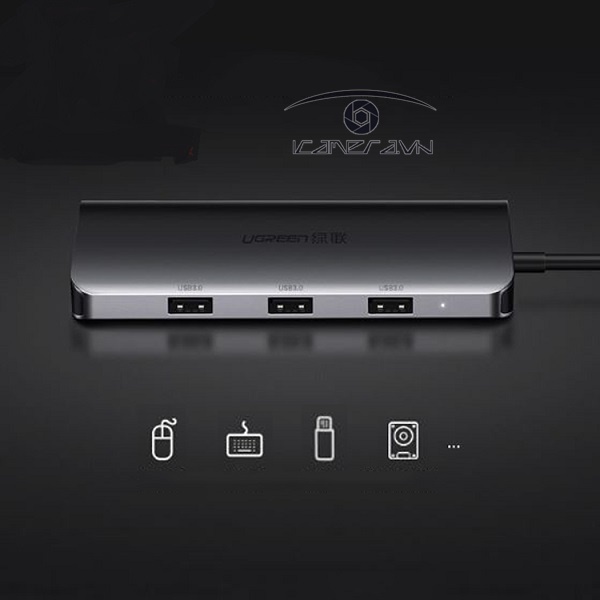 Cáp chuyển USB Type C to HDMI, VGA, USB 3.0 Ugreen 50319 hỗ trợ sạc USB C