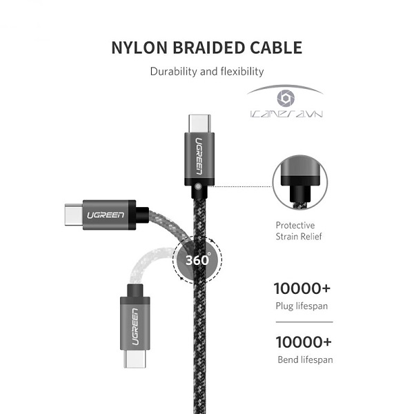 Cáp USB Type C 3.1 Gen 1 dài 2m Ugreen 50450 hỗ trợ 4K/60Hz