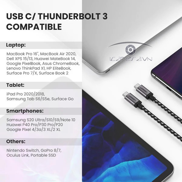 Cáp USB Type C 3.1 Gen 1 dài 2m Ugreen 50450 hỗ trợ 4K/60Hz