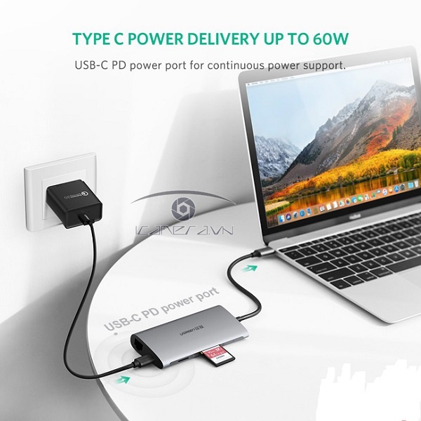  Thiết bị mở rộng USB type-C sang HDMI/Ethernet/Hub USB 3.0/Card SD/TF Ugreen 50538 cao cấp