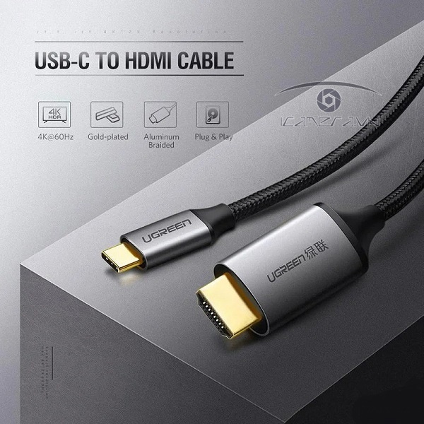 Cáp USB Type C to HDMI dài 3m Ugreen 50766 hỗ trợ 4K@60Hz