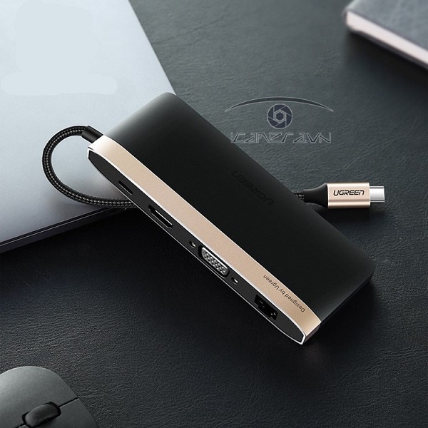 Cáp USB Type C to HDMI, VGA, USB 3.0, Lan, SD/TF, hỗ trợ sạc USB C Ugreen 50988 chính hãng