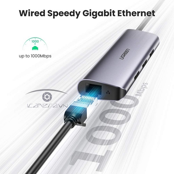 Cáp USB Type C to LAN 100/1000Mbps và Hub USB 3.0 Ugreen 60718