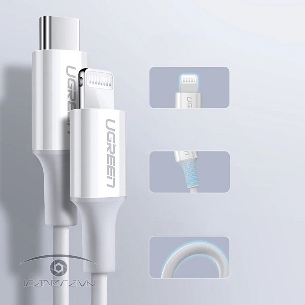 Cáp USB Type C to Lightning dài 0,25m màu trắng chính hãng Ugreen 60746