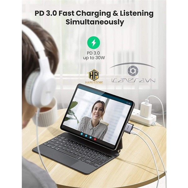 Đầu chuyển USB Type C to 3.5mm + sạc PD 30W Ugreen 70311