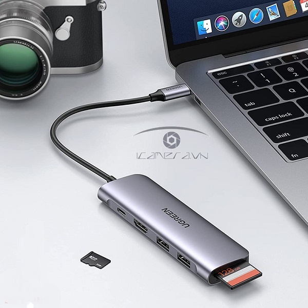 Hub USB Type C 6 in 1 to HDMI, USB 3.0, đọc thẻ SD/TF, PD USB C Ugreen 70411