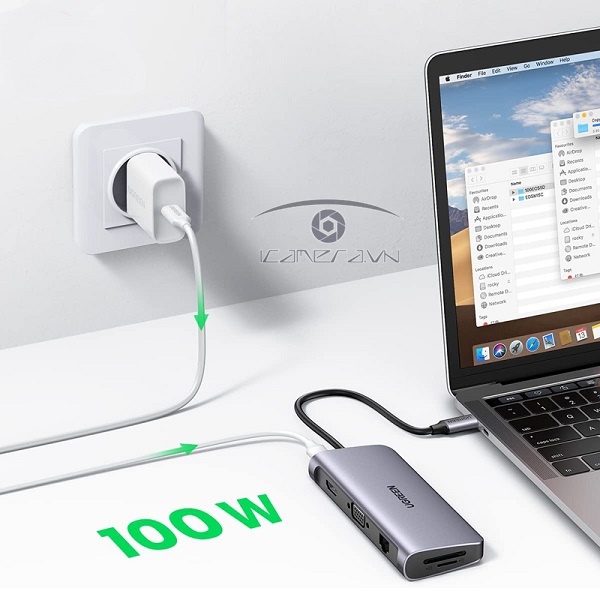 Hub USB Type C 10 in 1 to HDMI, VGA, 3.5mm, LAN, USB 3.0, đọc thẻ SD/TF, PD USB C Ugreen 80133