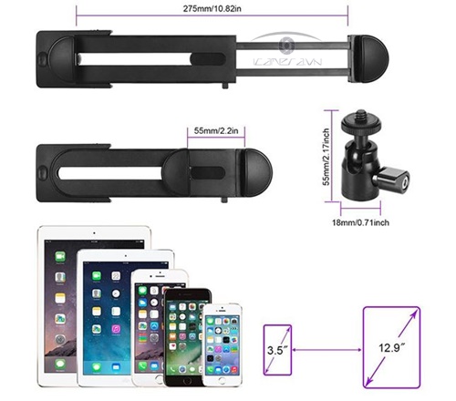 Gá kẹp iPad Air Pro Mini lên tripod/ chân máy quay Ulanzi UL-08