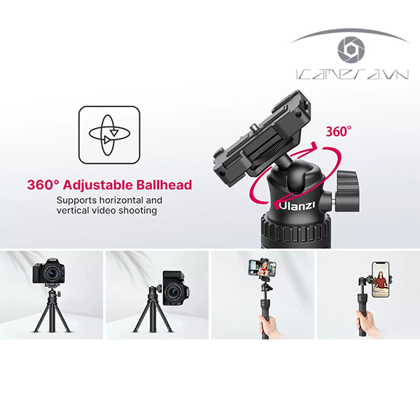 ULANZI MT-34 – CHÂN TRIPOD TÍCH HỢP NGÀM KẸP ĐIÊN THOẠI VÀ BALLHEAD XOAY 360°