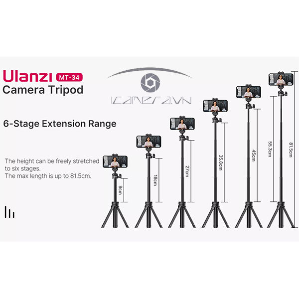 ULANZI MT-34 – CHÂN TRIPOD TÍCH HỢP NGÀM KẸP ĐIÊN THOẠI VÀ BALLHEAD XOAY 360°