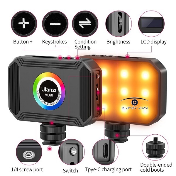 Ulanzi VL60 Bi-Color Đèn LED đổi màu RGB - 36.000 màu - 20 hiệu ứng đặc biệt - 2450mAh