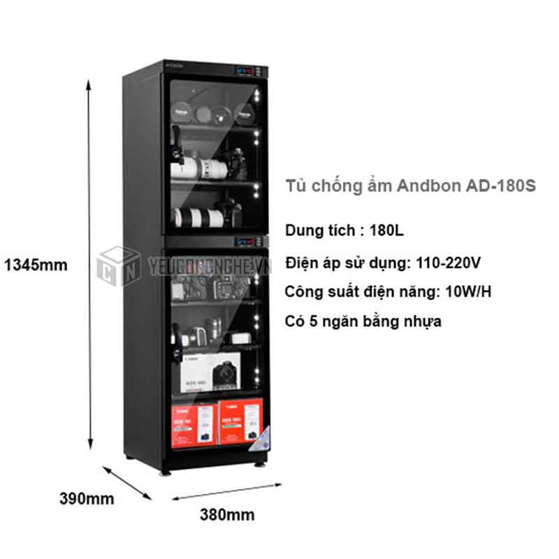 Tủ chống ẩm giá rẻ cho máy ảnh,máy quay ANDBON AD-180S 180 lít