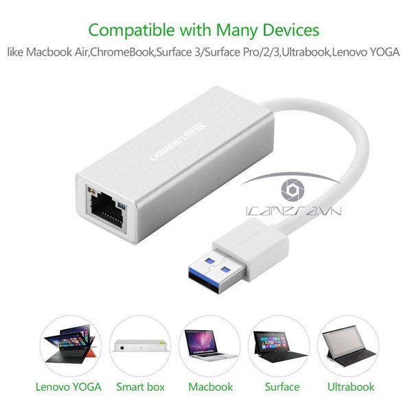 USB 3.0 to LAN Vỏ nhôm chính hãng Ugreen 20258 tốc độ 10/100/1000Mbps Gigabit