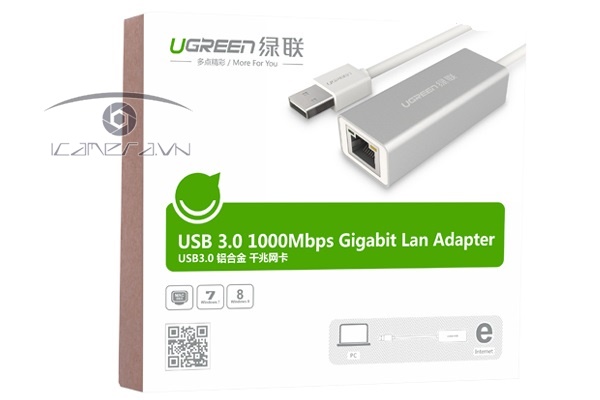 USB 3.0 to LAN Vỏ nhôm chính hãng Ugreen 20258 tốc độ 10/100/1000Mbps Gigabit