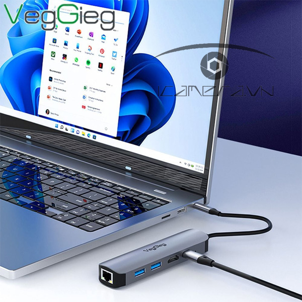 Bộ chia Type-C to HDTV+USB3.0*2+PD+RJ45 (V-TC05R) VEGGIEG