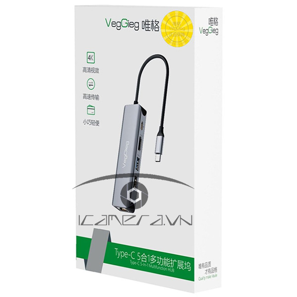 Bộ chia Type-C to HDTV+USB3.0*2+PD+RJ45 (V-TC05R) VEGGIEG