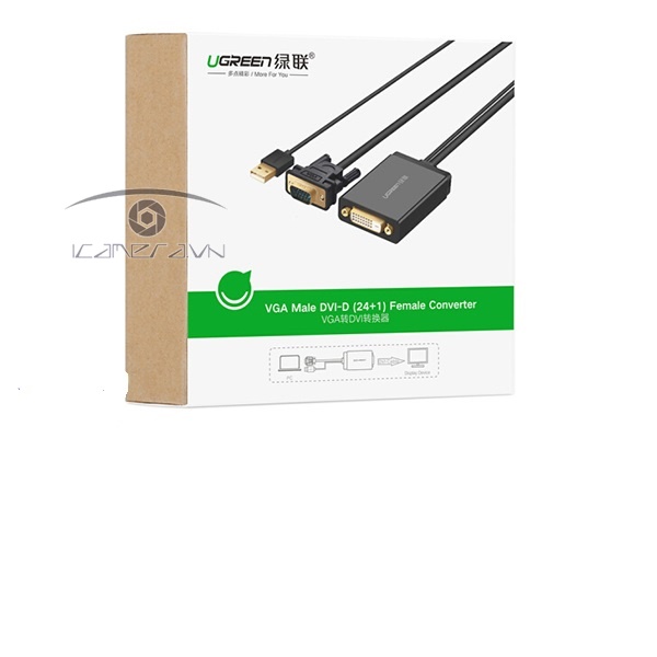 Ugreen 30839 Cáp chuyển VGA to DVI 24+1 dài 0.5m Chính hãng hỗ trợ Full HD