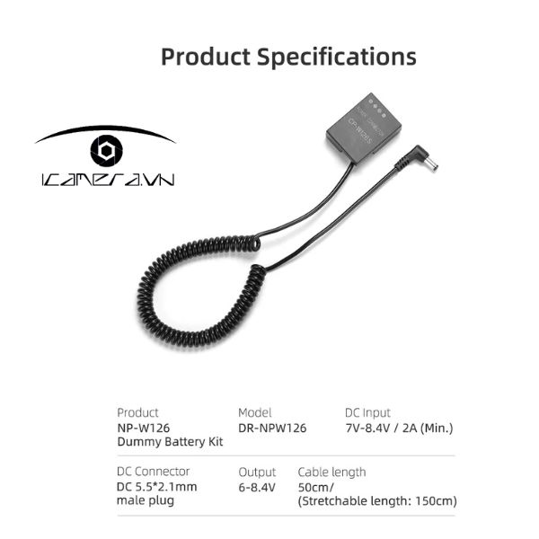 Pin ảo Kingma NP-W126S Dummy Battery + Adapter cho máy Fujifilm