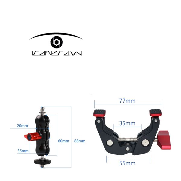 Bộ kẹp càng cua và tay Arm mini gắn phụ kiện đèn KA1477