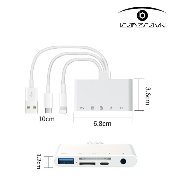 Đầu đọc thẻ nhớ đa năng ba cổng Type-C Lightning và USB