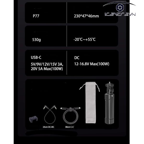 Pin cầm tay P77 cấp nguồn đèn quay phim chụp ảnh