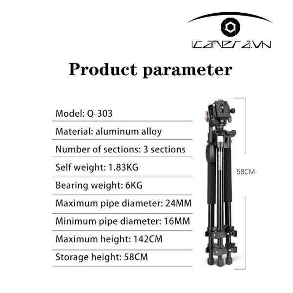 Chân máy ảnh Tripod Beike QZSD Q303