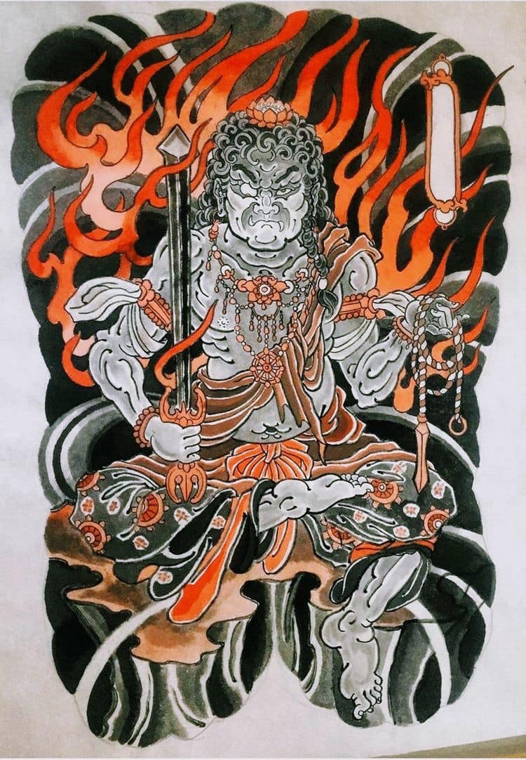 Biểu tượng Hình xăm Phật Bất Đồng Minh Vương sự cân bằng và uy nghiêm trên  cơ thể