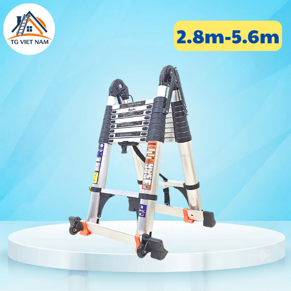 Thang rút chữ a Daichi màu đen có bánh xe 2.8+2.8m TDA-28+28BX