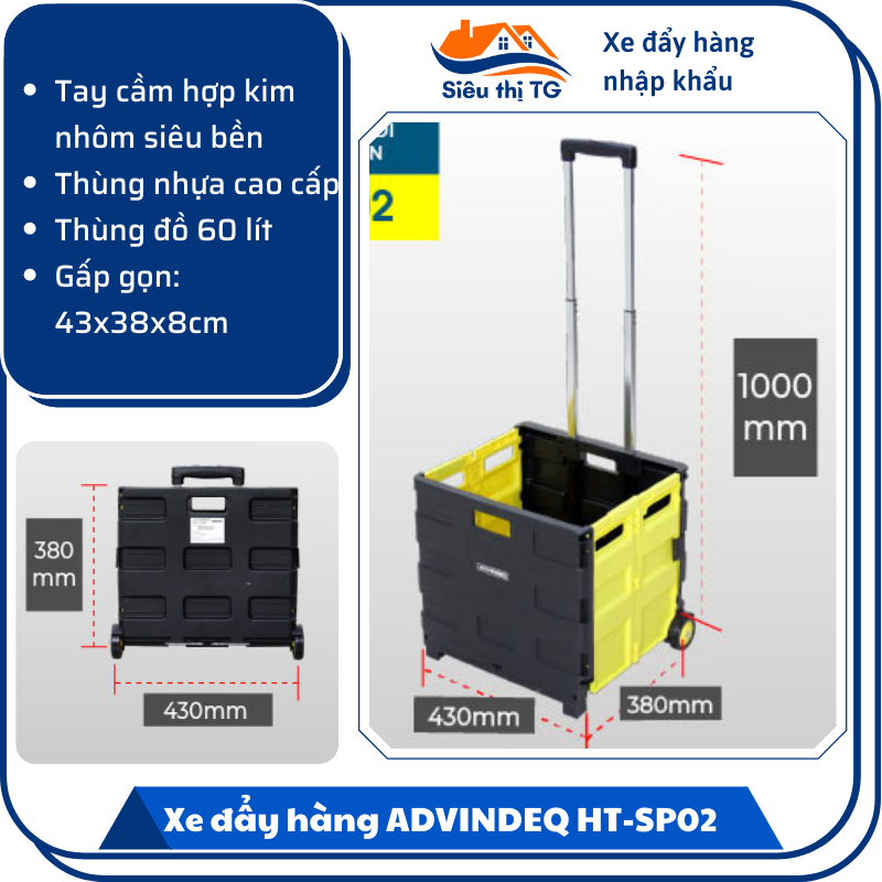 Xe kéo hàng đi chợ rút gọn Advindeq HT-SP02
